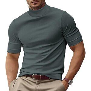 Men's Fashion Shirts Short Sleeve Mock Turtleneck T-Shirts Casual Undershirt